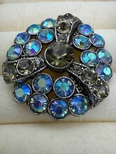 1-1/8  Gorgeous vintage 50s60s blue aurora borealis rhinestone button brooch