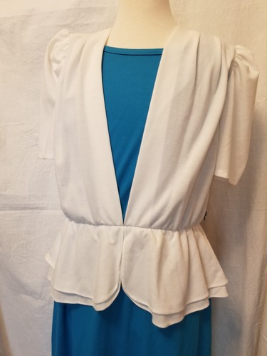 Vintage Aqua Blue Tu-tone Dress Skirt Top Set Tuxedo Peplum Waist Skirt 34 - Picture 3 of 7
