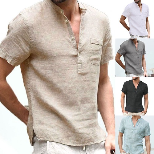 Herren Freizeit Knopfleiste T-Shirt Kurzarm Sport Freizeit Pullover Oberteile Sommer☾