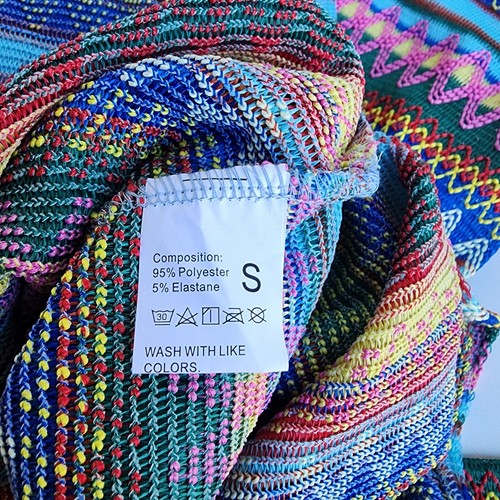 Wunderschönes gestreiftes Strick Zick Zack Damen Mehrfarbig Freizeit Kleid Midi Schlitz Stretch S - Bild 11 von 15