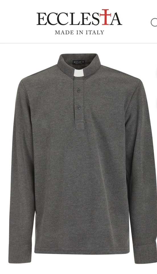 POLO MAGLIONE PRETE SACERDOTE 100 % Cotone flanella Grigio Made in Italy  nuova - Immagine 3 di 4