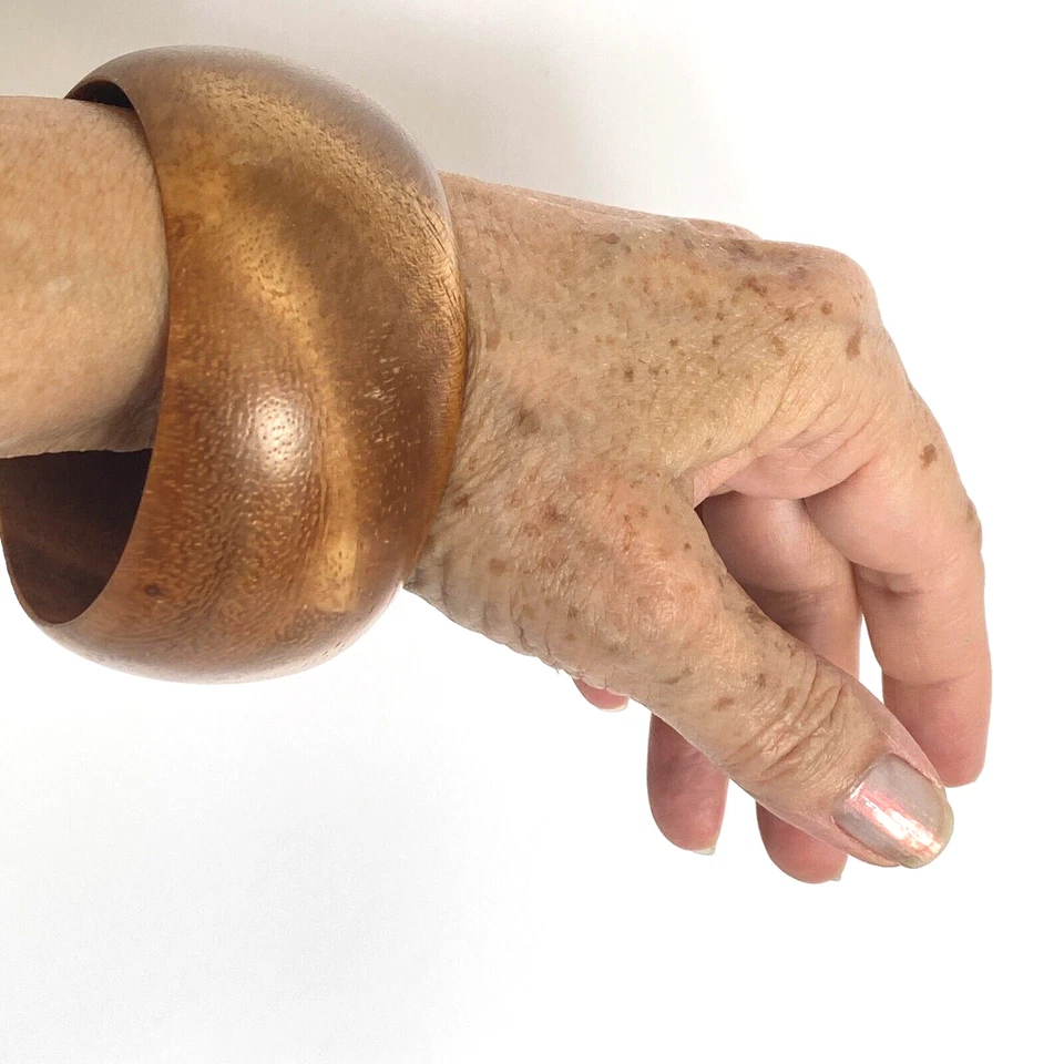 Brazalete grueso de madera maciza Funky pulsera de moda color miel 1,5 pulgadas de grosor 3 pulgadas de diámetro Foto 2 de 4