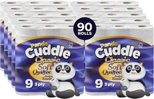 90 Panda Cuddle Toilet Roll Tissue 3 Ply Soft Quilted Ultra Strong Luxury