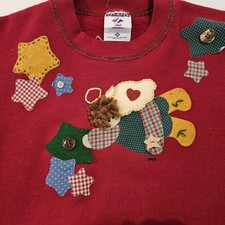 Vintage 90s Made in USA Embroider Quilt Button Heart Cottagecore Sweatshirt- Med