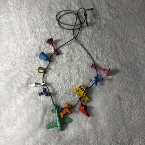 Vtg Cracker Jill Charm Necklace Painted Metal Airplanes w/ Cord (0131)
