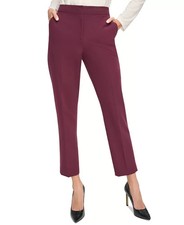 Tommy Hilfiger Flat Front Ankle Pants Women's 6 Winetasting Zipped Hook  Bar