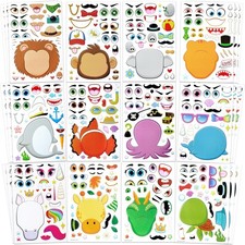 36 Sheets Make a Face Animal Sticker Pack   Unicorn, Dinosaur, Sea  Safari F7