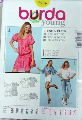 Burda Young 7554 Bluse & Kleid Schnittmuster Gr. 36 46