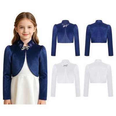 Girl's Jacket Open Front Cropped Birthday Top Outfit Blouse Halloween Bolero