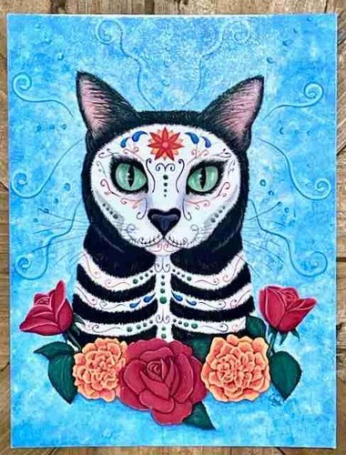Posten 7 Tag der toten Katze POSTKARTEN Carrie Hawks TIGERPIXIE ART STUDIO - Bild 1 von 2