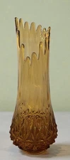 Vtg L.E Smith Amber Swung Glass Vase Diamond Base Mid Century Modern 18 1/4 READ