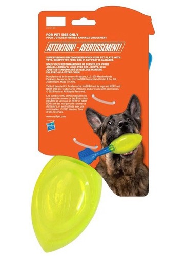 NERF DOG 12" Tough TPR Squeak Vortex Football Interactive Dog Toy - Green/Blue - Picture 2 of 4