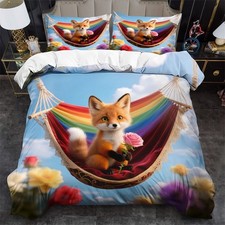 Fox Rainbow Swing Duvet Cover Set Pillowcases Twin Full Queen King Quilt Covers