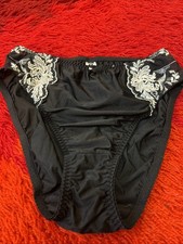 Vintage Wacoal Satin Panties 1990 s High Cut Pearl Embroidery Black Medium