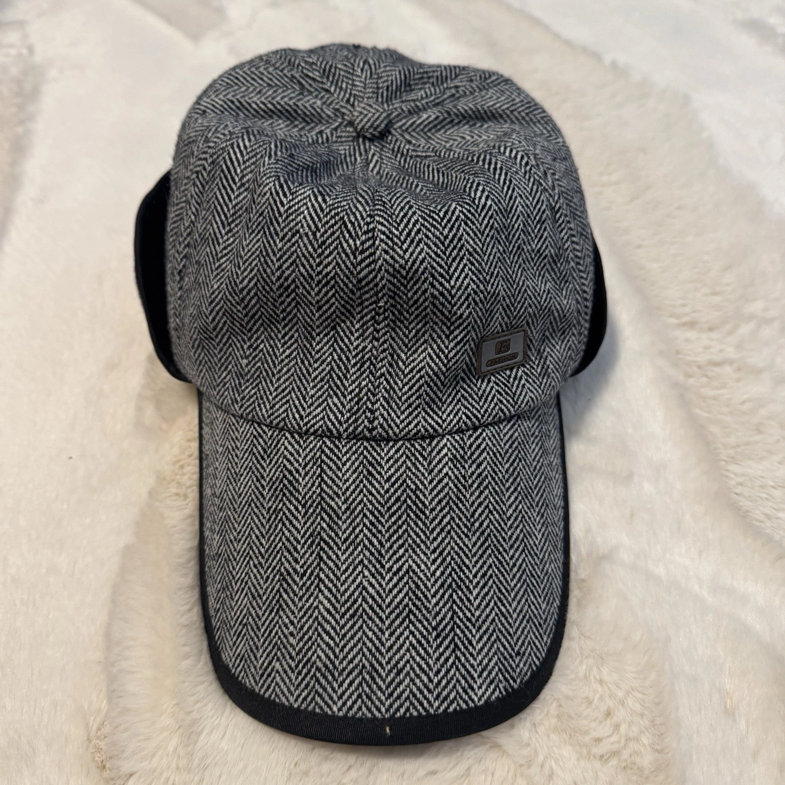 Wool Earflap Baseball Cap: Mens Winter Warm Hat Grey Fitted Fashion Seal Fitted