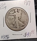USA 1917 50 cents Walking Liberty half dollar  old silver coin  #4486