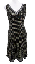 Ann Taylor Loft Silk Dress Womens 8 Black Tan Polka Dot Lace Coquette Slip Party