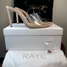 RAYE Oliver Heel in Nude clear cinderella high stiletto open toe Size 8.5