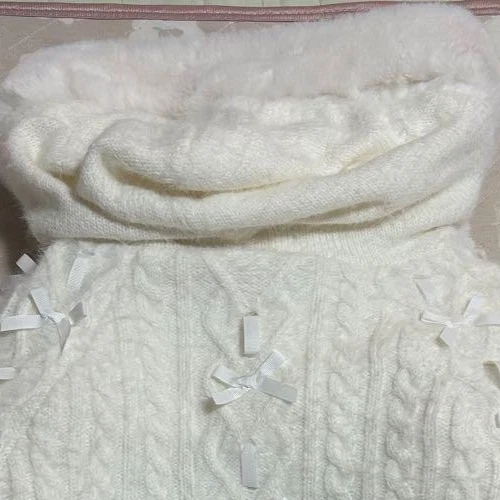 Liz Lisa Knit fur Poncho pom pom Ribbon white ribbon bijou lolita Women - Image 4 of 4