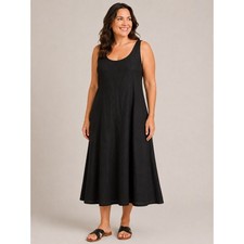 Old Navy Womens XL Black Linen Blend Smocked Back Midi Dress Sleeveless NEW