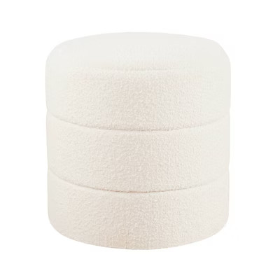 HomePop Round Ottoman Boucle Channel Texture Modern Living Room Bedroom Cream 7790₽