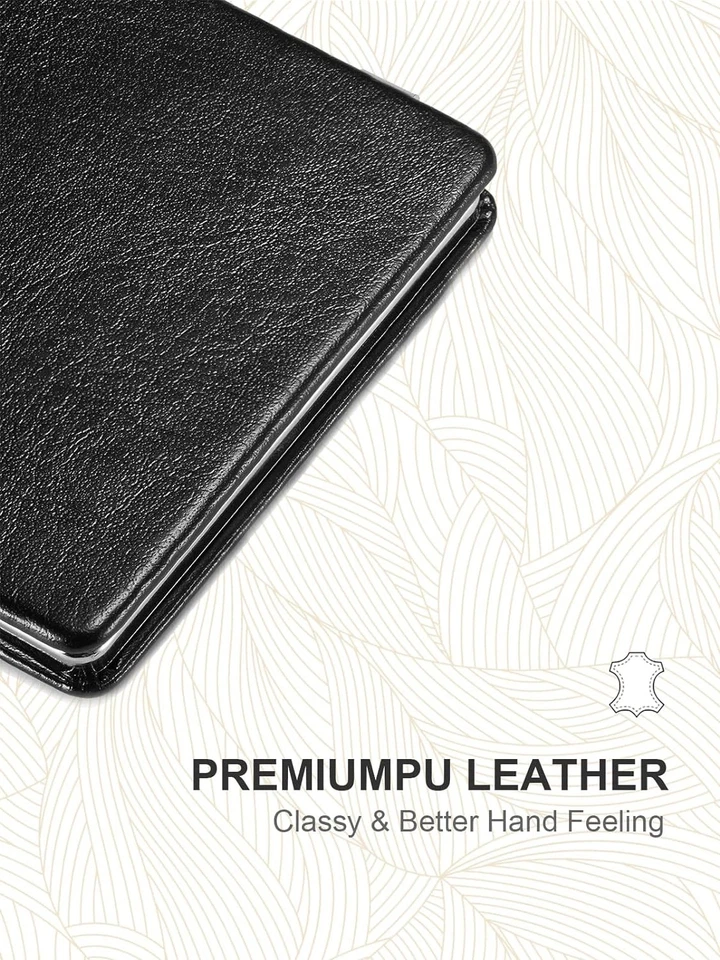 Espejo Compacto OMIRO, Cuero PU Clásico 1X/3X 2.8L x 2.8W, Negro Foto 2 de 4