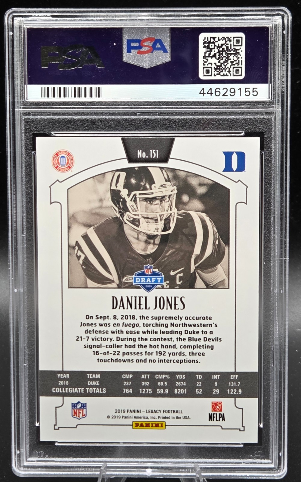 2019 Legacy Colts DANIEL JONES Rookie RC Football Card PSA 10 GEM MINT view 2