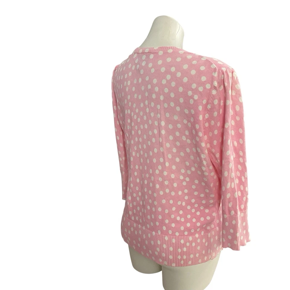 Suéter ECI Feminino XL Cardigã Rosa Bolinhas Preppy Fofo Kawaii Retrô Feminino - Imagem 3 de 4