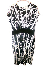 Talbots sz 12P Black White short sleeve high waist Rayon stretch sheath dress