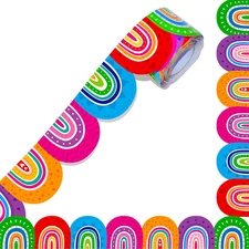 60 Feet Bulletin Board Borders, Colorful Rainbow Die-Cut Rolled Border Trim Deco