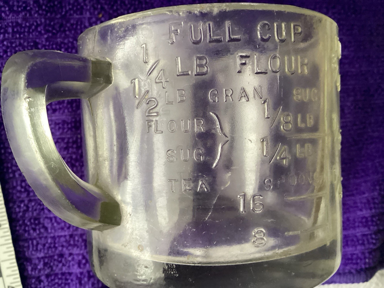 Vtg Heavy Glass Dry Measuring Cup No Maker Mark Multiple Measuring Scales