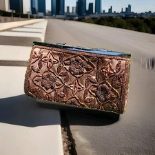 Vintage Brown Beaded Clutch Handbag With Chain