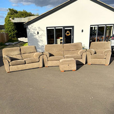 Beige Fabric 3 Piece Sofa Set 2 Seater, 2 Armchairs & Storage Footstool