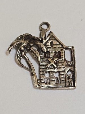 Sterling Silber ~ Strandhaus mit Palme Anhänger ~ Urlaub ~ VINTAGE