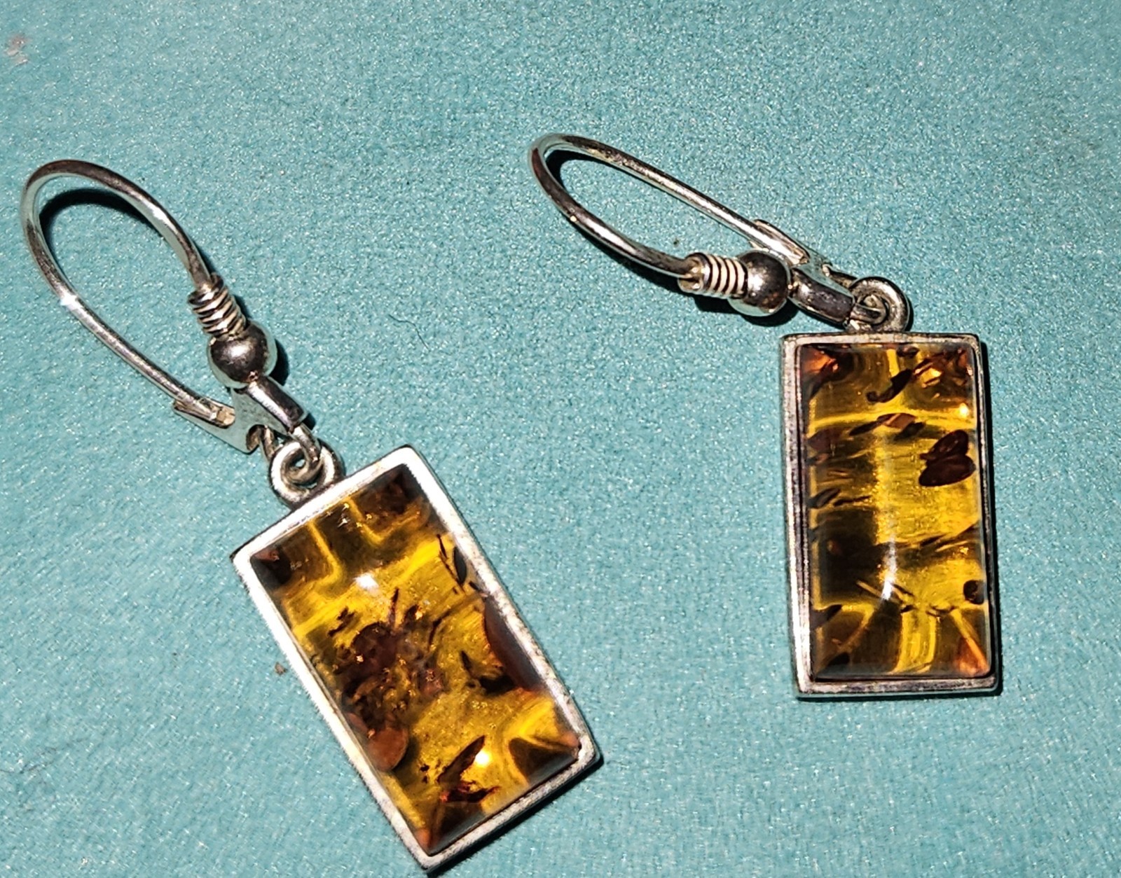 Sterling Silver 925 Rectangular Amber Dangle Earr… - image 6