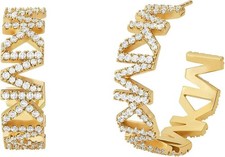 MICHAEL KORS PREMIUM LOGO GOLD TONE OPEN HOOP BRASS CRYSTALS EARRINGS MKJ7955