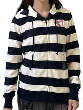 Tommy Hilfiger Sweater Hoodie striped ivory navy blue women size L