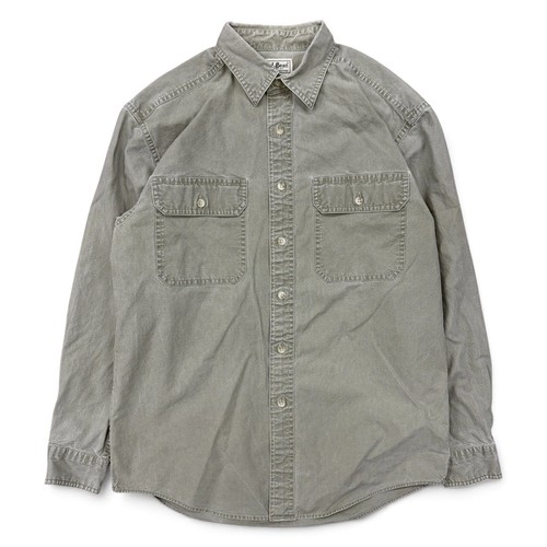 L.L.Bean, Vintage 90s L.L.Bean Canvas Work Shirt Khaki Green Tan Utility Overshirt Small