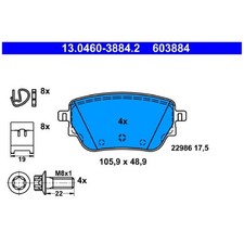 ATE Bremsbelagsatz Bremskl&ouml;tze hinten A0004207500 A0004209905 | 299192