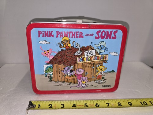 VINTAGE METAL LUNCH BOX / PAIL 1984 PINK PANTHER AND SONS -- NO THERMOS --