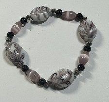 BRACCIALE ELASTICO VETRO ARTISTICO MURANO ROSA VIOLA!!!