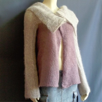 Stefanel Italy Purple Heather Fuzzy  Gray 70% Mohair 15% Wool Open Sweater Sm