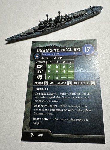 Axis and Allies Miniatures War at Sea USS Montpelier (CL 57) Mini and Card