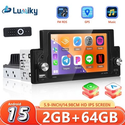 5.9'' 1DIN Autoradio Carplay Android Auto Android 15 WIFI GPS USB Bluetooth 2+64G