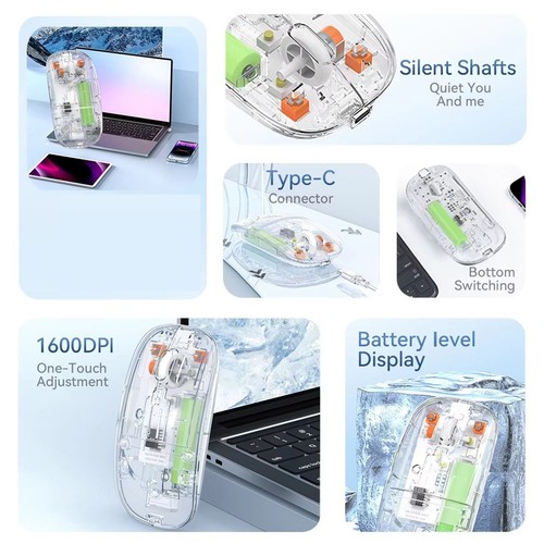 Transparente Kabellose Maus 2,4 G USB Bluetooth Wiederaufladbar Ergonomisch9022 - Bild 3 von 6