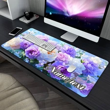 40*90cm[Customizable Floral Desk Mat] Customizable XXL HD Printed Purple Floral