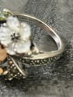 VINTAGE CNA ORANGE JADE MOTHER OF PEARL FLOWER STERLING SILVER 925 RING — photo 6