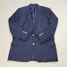 Samuelsohn Mens Blazer Jacket 44L Navy Gold Buttons Super 110s Wool Sport Coat