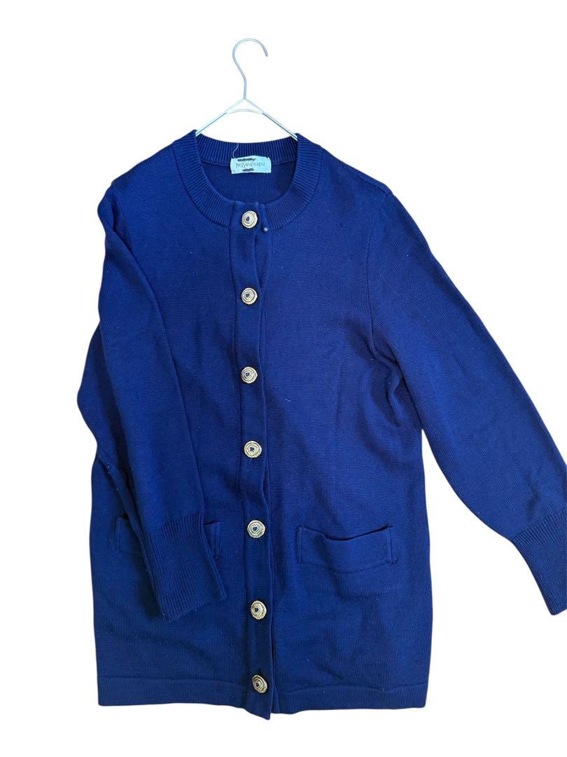 Autentico cardigan Yves Saint Laurent con bottoni oro blu navy taglia M donna