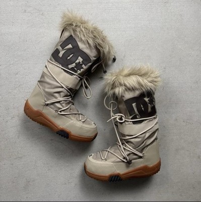 Y2k Grunge Dc Fur Trim Snow Boots | Vintage 2000s McBling Moon Boots Size 5